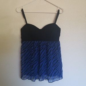 Spaghetti strap blue and black zebra shirt